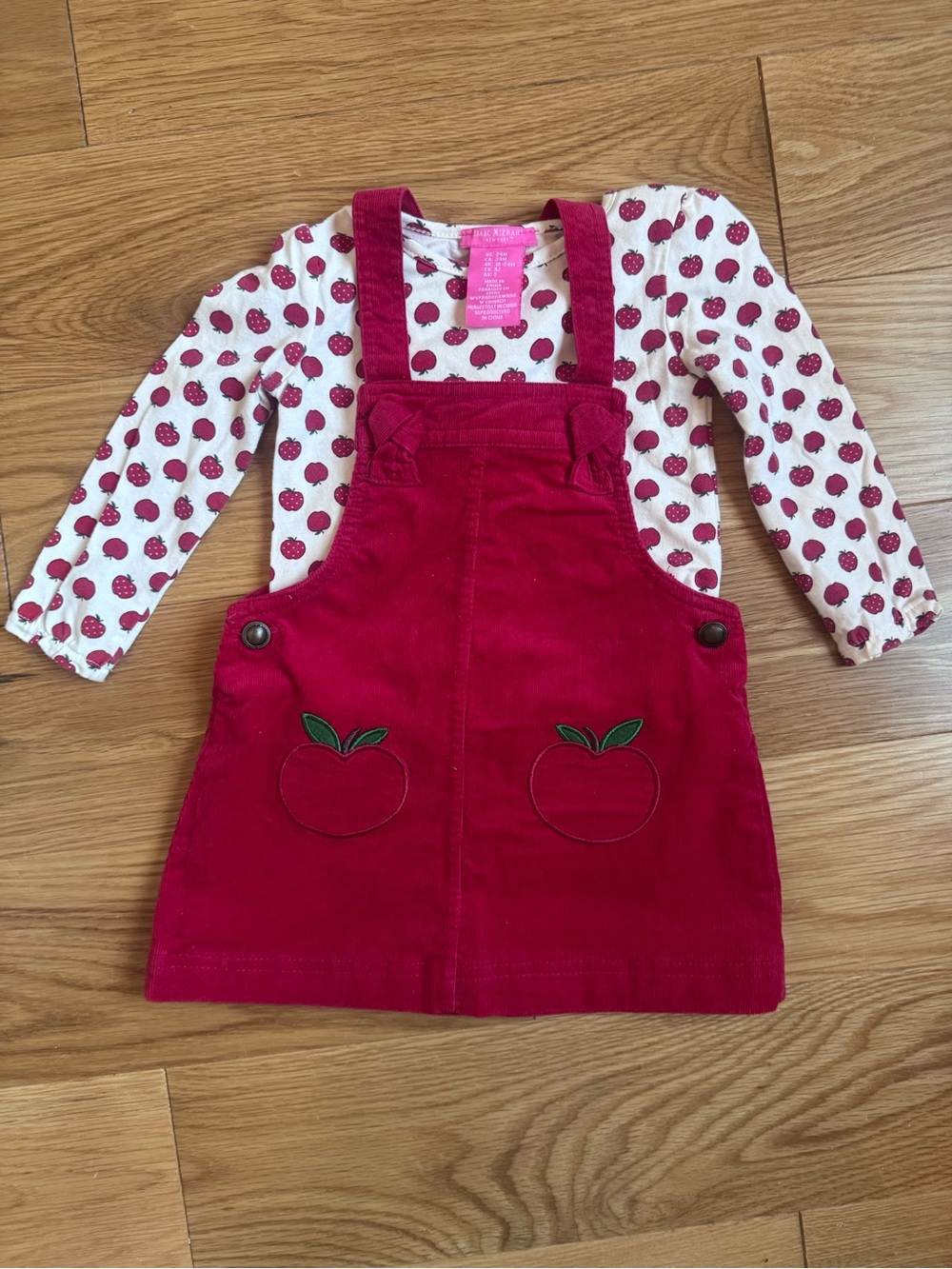 Isaac Mizrahi Red Corduroy Apple Pinafore with Matching Top